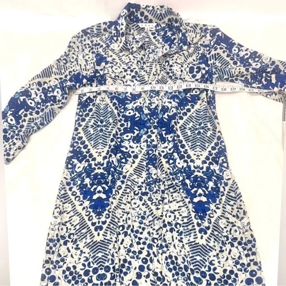 CAbi blue Jewel print button up shirt dress style # 422 roll tab sleeves… - Picture 9 of 11
